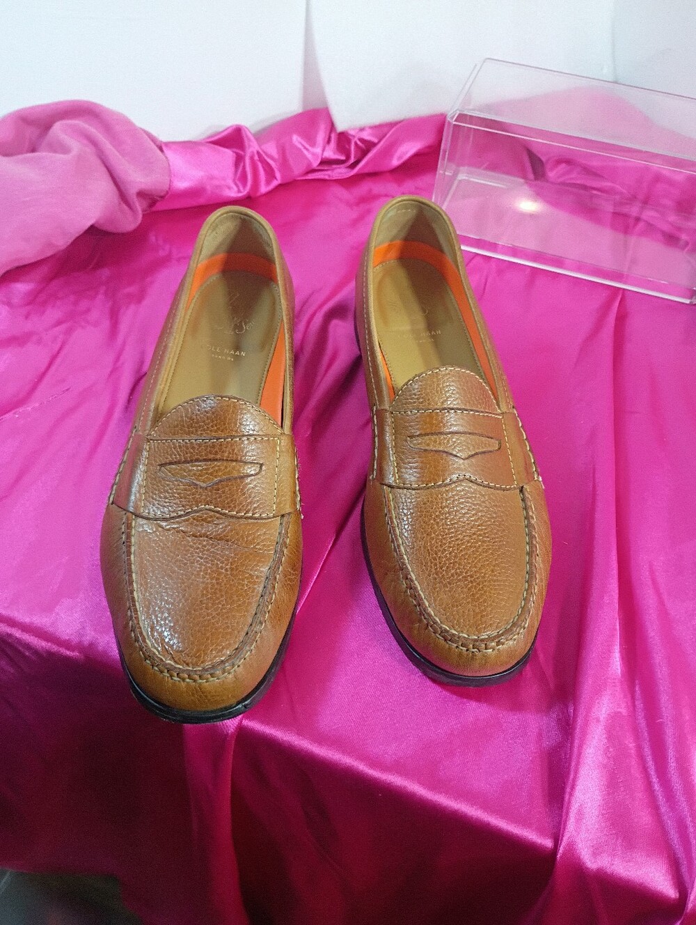 Cole Haan Mens SZ 11M GrandOS Tan Pebble Grain Leather Penny Loafers C13485
